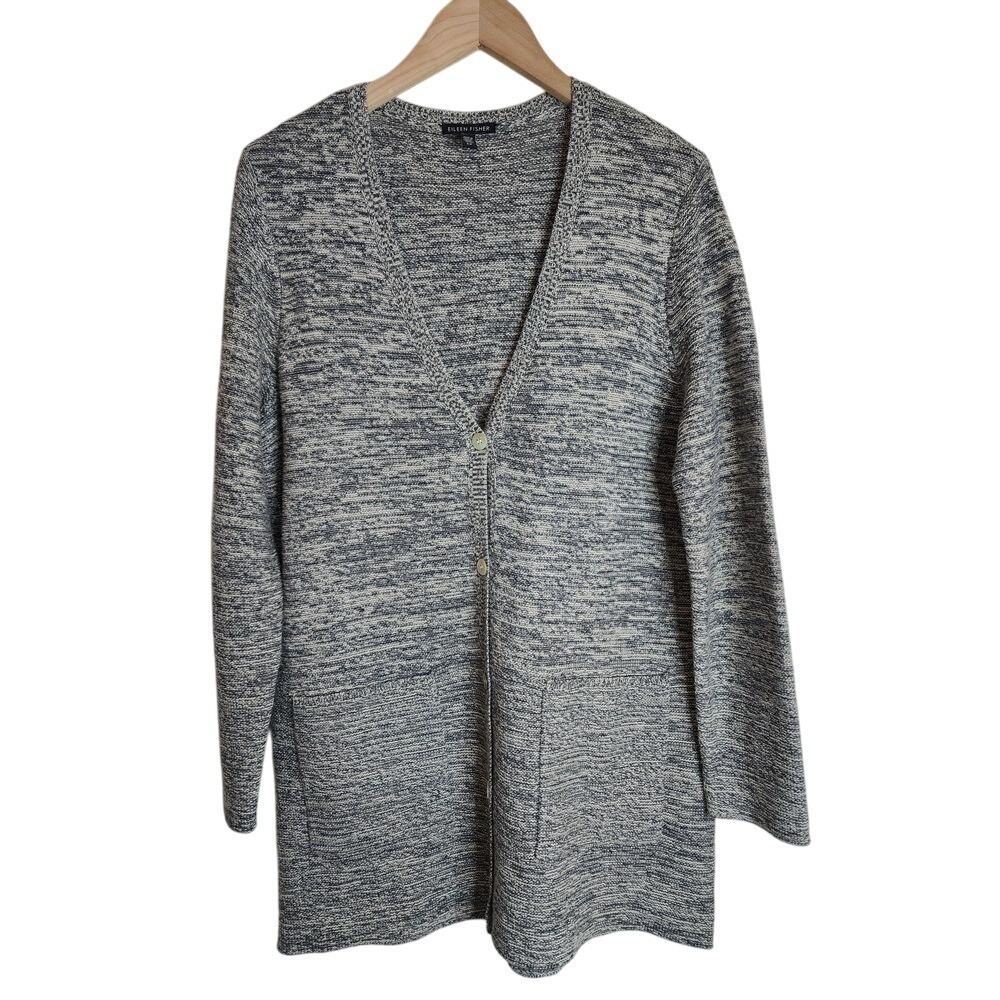 Eileen Fisher Sweater Cardigan Women's‎ Small Button Front Wool Blend Grey